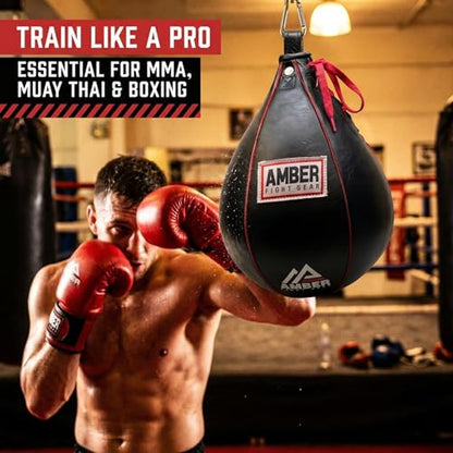 Amber Sports Genuine Leather Speed Bag for Boxing & MMA – Handcrafted Punching Ball for Reflex & Speed – Balanced for Fast Rebound – Available in Sizes XS, S, M, L - size: Small (6"x9")