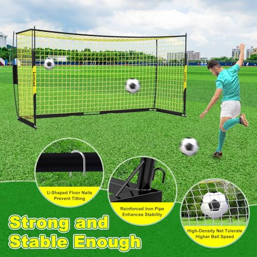 Soccer Goal 12×6 ft /16×7 ft Portable Soccer Goals Net for Backyard | Quick Setup Training Equipment, with Carry Bag, 4 Ground Nails, 12 Training Cones - color: 12×6FT Black Yellow