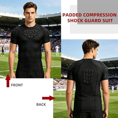 Zicac Men's Sports Shock Rash Guard Compression Padded Shirt Soccer Basketball Protective Gear Chest Rib Guards - color: Black, size: X-Large