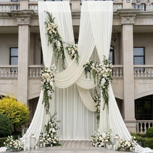 12 Panels 5x14ft Ivory Backdrop Curtains for Parties, Wrinkle Free Polyester Ivory Photo Backdrop Drapes 14 ft Long Back Drop Cloth for Wedding Birthday Photography Background Party - color: Ivory, size: 5ft(W)x14ft(H)_12 Panels