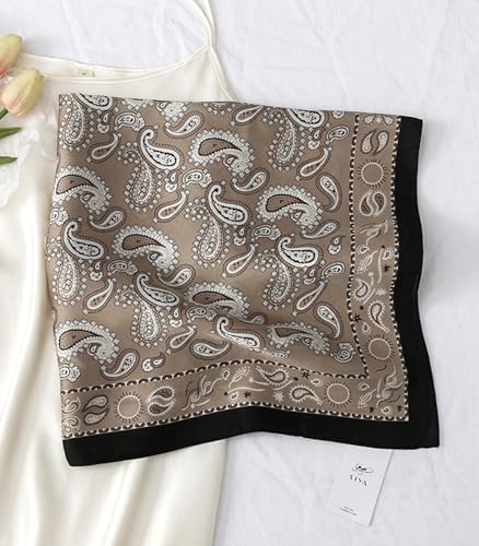 Sumolux Head Hair Scarf for Women Like Satin Silk Scarf Bandana Hair Wrapping Night Large Square Scarves 27.5" - color: Brown Cashew Nuts