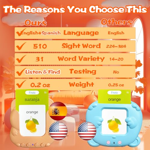Bilingual Talking Flash Cards for Kids - Test Mode, Spanish - color: Spanish Orange