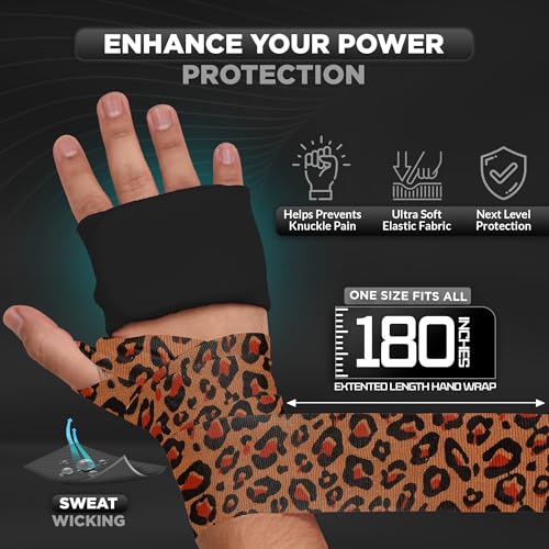 WYOX Boxing Hand Wraps & Gel Knuckle Guards Set for MMA, Muay Thai & Kickboxing - 2 Pair Hand Wraps + 1 Pair Knuckle Guards - Hand Wrist Protection for Men & Women Training - color: Cheeta/Black