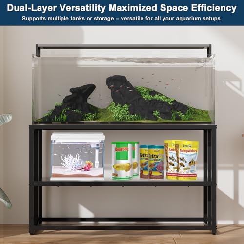 55-75 Gallon Fish Tank Stand, Aquarium & Terrarium Stand for Home Office | Dual-layer design to hold aquariums and terrariums.Overall dimension is 48.4"x19.7"x31.5" with 900LBS load capacity - color: Black, size: 55-75 Gallon