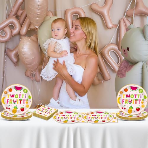 Qyeahkj 48Pcs Twotti Frutti Paper Plates and Napkins Summer Fruit 2nd Birthday Party Decorations Second Birthday Party Supplies Summer Fruit Disposable Tableware Set for Kids Boys Girls Serve 24 - style: Twotti Frutti