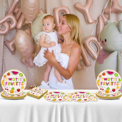 Qyeahkj 48Pcs Twotti Frutti Paper Plates and Napkins Summer Fruit 2nd Birthday Party Decorations Second Birthday Party Supplies Summer Fruit Disposable Tableware Set for Kids Boys Girls Serve 24 - style: Twotti Frutti