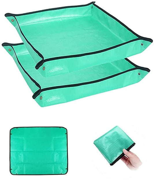 BIUWING 2PCS 26.8" x 26.8" Plant Repotting Mat Waterproof Transplanting Mat Indoor Succulent Potting Mat Portable Gardening Soil Changing and Watering mat Square and Foldable Garden mat - color: Green, size: 2pcs 26.8in