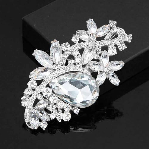 Ezing 4 Pieces Lot Large Big Silver Gold Plated Assorted Crystal Rhinestones Brooch Pins Set - color: C