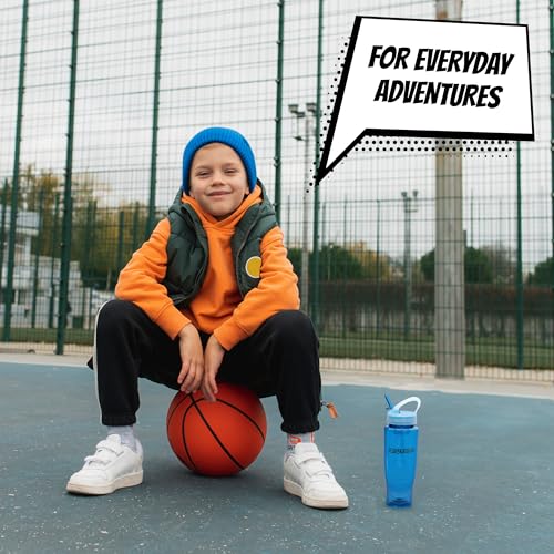 Ninja Kidz Official Kids Water Bottle with Straw, Reusable Water Bottle with Handle, Leak-Resistant, Insulated, Durable, Great for Sports, Official Merch, 0.5 liters, Blue - color: Blue