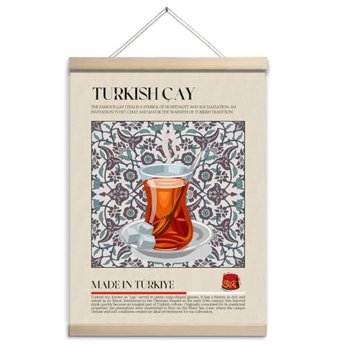 GOVGRTB Turkish Tea Art Print - Çay Culture Quote Poster Tulip Glass & Black Sea Landscape Wall Decor for Kitchen Dining Room Coffee Shop 12x16 Inch unframed - color: Turkish Tea
