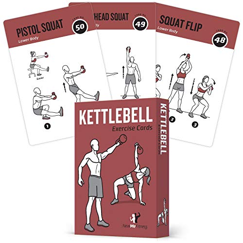 NewMe Fitness Kettlebell Workout Cards, Instructional Fitness Deck for Women & Men, Beginner Fitness Guide to Training Exercises at Home or Gym - style: Kettlebell