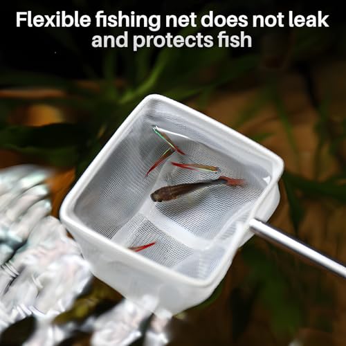 4 Pcs Square Shrimp Net, Stainless Steel Fish Tank Nets, Fish Net for Fishes Tank, Extendable Handle Small Fishes Nets for AquariumTank Pond