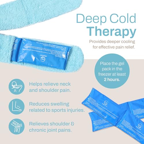 Neck Ice Pack Wrap with 2 Reusable Gel Ice Packs, Flexible Ice Wrap for Neck, Shoulders, Knees, Wrists, Soft Cooling Towel Compress for Post Surgery, Tonsillectomy, Migraine, Sore Muscle Pain Relief - style: Neck Ice Wrap