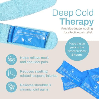 Neck Ice Pack Wrap with 2 Reusable Gel Ice Packs, Flexible Ice Wrap for Neck, Shoulders, Knees, Wrists, Soft Cooling Towel Compress for Post Surgery, Tonsillectomy, Migraine, Sore Muscle Pain Relief - style: Neck Ice Wrap