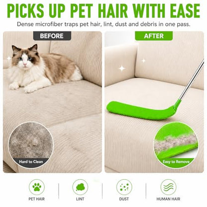 Retractable Gap Dust Cleaner with Extension Pole & 3 Microfiber Cloths | Cleaning Tools with 3 Microfiber Dusting Cloths | Long Handle Duster 30-100'' | Under Refrigerator Furniture Appliance Green - color: Green