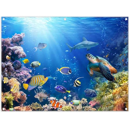 8x6ft Under The Sea Photography Backdrop Ocean Background | Underwater World, Baby Shower Party Supplies, Aquarium Coral Banner, Birthday Photo Booth, Polyester, Grommets, 1PC - size: 8'x6'
