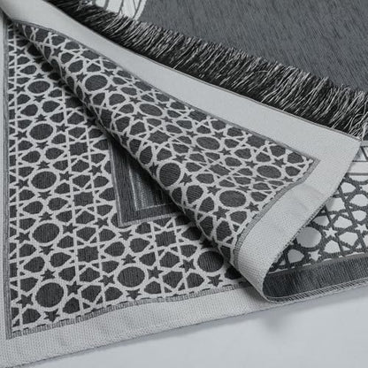 Muslim Prayer Rug and Beads with Elegant Cylinder Gift Box - Portable Chenille Sajjadah for Men Women Kids - Soft Islamic Carpet Mat for Ramadan Eid, Grey - color: Grey