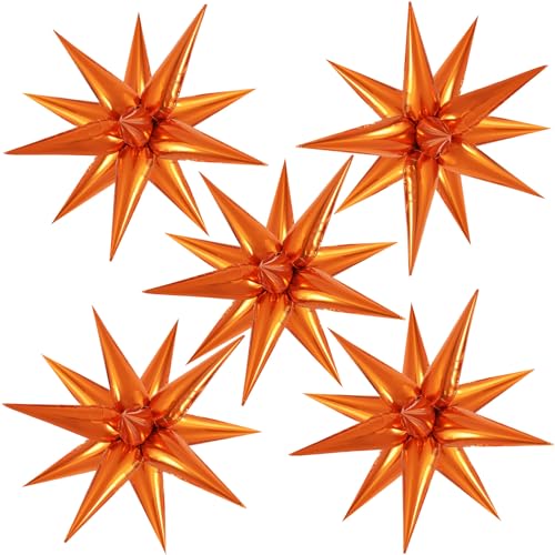 60 Pcs Star Balloons Explosion 12 Point Foil Cone Balloons Magic Balloon Large for Wedding Anniversary Backdrop Birthday Party Decorations Orange - color: Orange