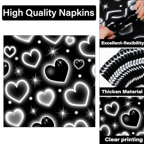 Qyeahkj 100 Pcs 2000s Party Plates Napkins Forks Set Black Heart Tableware Supplies Y2k Theme Birthday Party Decoration Early 2000s Dinnerware Decorations Favors for Birthday Party Serve 25 - style: 2000s black heart
