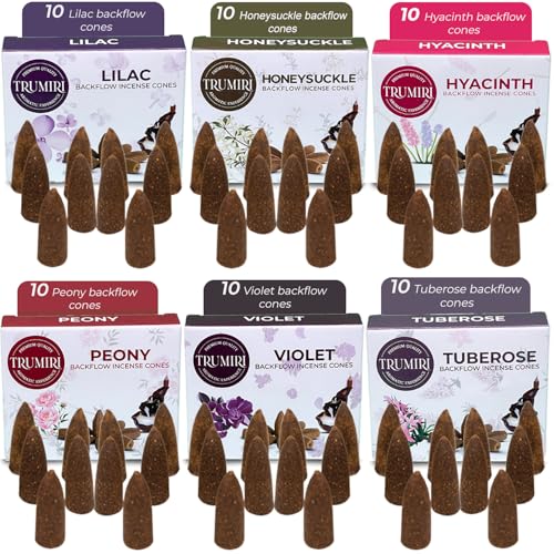 Blossom - Backflow Incense Cones for Waterfall - Scented Inscents-Cones - Peony, Lilac, Hyacinth, Tuberose, Honeysuckle, Violet - Insiensos Aromaticos - 6x10=60 Large Variety Pack - color: Blossom