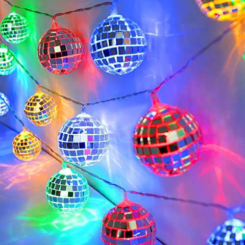 50 LED Disco Ball Mirror LED Party Light String Christmas Lanterns for Holiday Wall Window Tree Decorations Indoor Outdoor Patio Party Yard Garden Kids Bedroom Living Dorm (Multicolor) - color: Multicolor, size: 50-LED