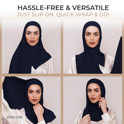 Slip-on Instant Premium Jersey Hijab Head Scarf Wrap for Muslim Women Made in Turkey - color: Navy Blue, size: Pack of 1