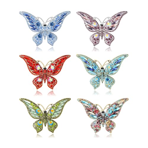 MALOYANVE 6 PCS Multicolor Rhinestone Butterfly Brooch Pin for Women Crystal Elegant Lapel Pins Daily Decoration Dress Accessories Jewelry - color: Colorful-B