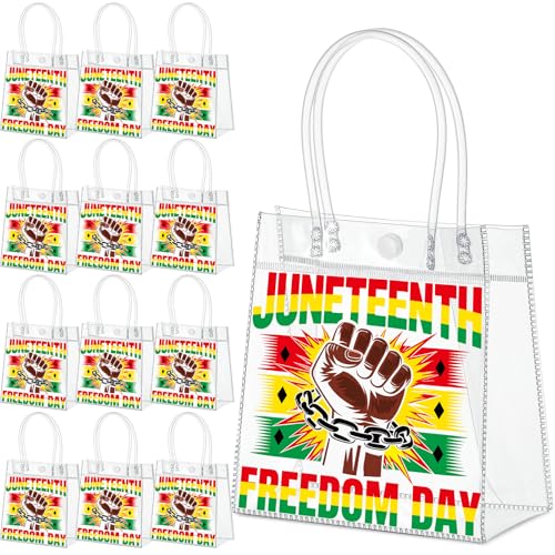 Aliceset 24 Pcs Juneteenth Clear Gift Bags with Handle for Freedom Day Party, African American June 19th Celebration Favor Goodie Bags, 6.31" x 5.91" x 3.15" - style: Juneteenth