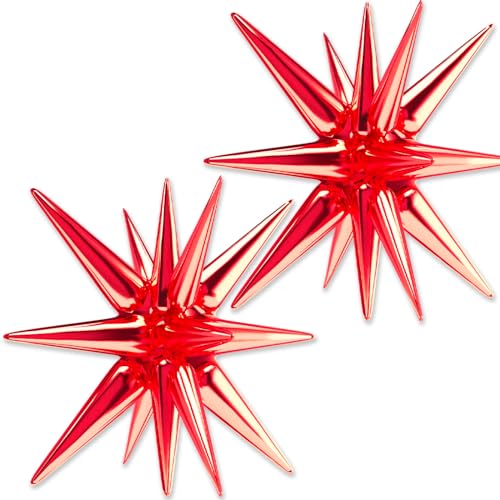 PartyWoo Red Star Foil Balloons 2pcs 42 Inch Large Red Spike Explosion Mylar Balloons for Graduation Birthday Baby Shower Engagement Wedding Anniversary Retirement Bachelorette Party Decorations - color: Red, size: 2 PCS - 42 Inch