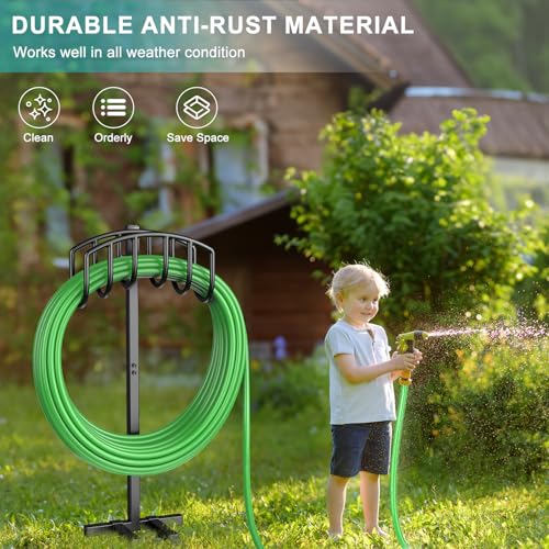 Garden Hose Holder, Detachable Metal Water Hose Holder Stand, Heavy Duty Freestanding Garden Hose Reel Rack and Hose Storage Organizer for Outside Yard - color: Black-Simple