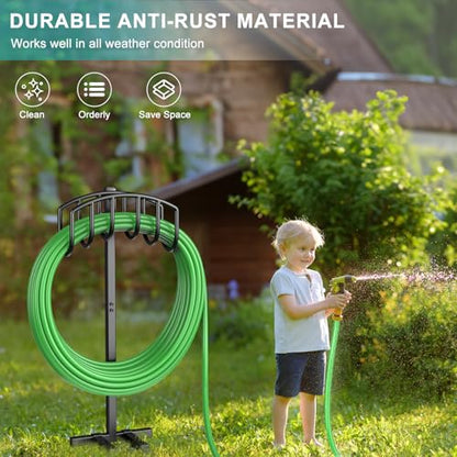 Garden Hose Holder, Detachable Metal Water Hose Holder Stand, Heavy Duty Freestanding Garden Hose Reel Rack and Hose Storage Organizer for Outside Yard - color: Black-Simple
