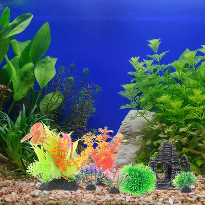 Toyvian Aquarium Decorations Set 13Pcs Realistic Aquarium Fake Plants and Rock Cave Hideouts Fish Tank Decor Kit for Bettas Goldfish Tropical Fish 4.44X4.25X2.16In