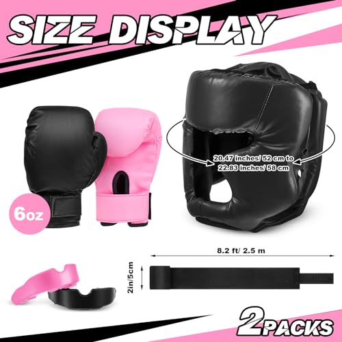 Kanayu 12 Pcs Kids Boxing Equipment Set for Beginners Ages 6-18 Years Including Boxing Helmet and Gloves Hand Wraps Sport Mouthguards Taekwondo Sparring Gear for Kids and Children - color: Black, Pink