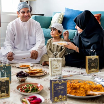 Eid Mubarak Gift Bags - 12 Pcs Ramadan Paper Gift Bags with Handles, Mosque Moon Star Reusable Party Favor Candy Goodie Bag for Muslim Eid al-Fitr Festival Celebration
