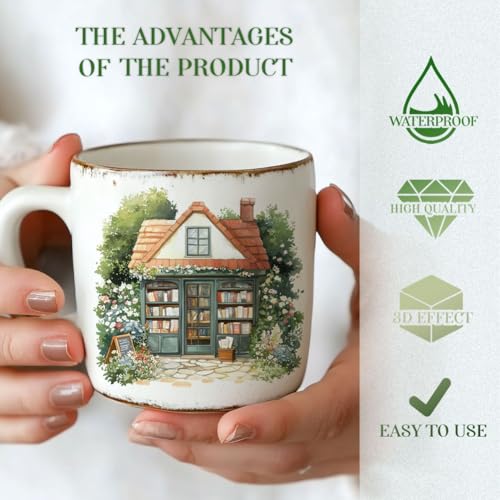 32 Pcs Cozy Tree Shop UV DTF Cup Wraps for 16OZ Glass, 4.3 x 9.4 Inch Cozy House UV DTF Transfer Stickers Waterproof Rub on Transfer Decals for Glass Bottle Vase Furniture Crafts - style: Cozy Tree Shop
