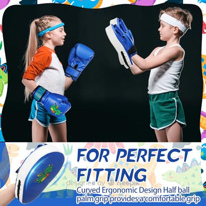 Boxing Gloves and Punching Mitts Set 4oz Gloves Boxing Pads Kids Youth Sparring Gear Training Equipment for Taekwondo Kick Karate Muay Thai MMA Martial Art - style: Blue Dragon