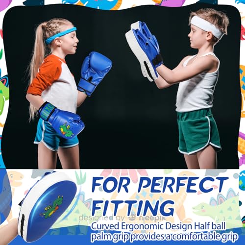 Boxing Gloves and Punching Mitts Set 4oz Gloves Boxing Pads Kids Youth Sparring Gear Training Equipment for Taekwondo Kick Karate Muay Thai MMA Martial Art - style: Blue Dragon