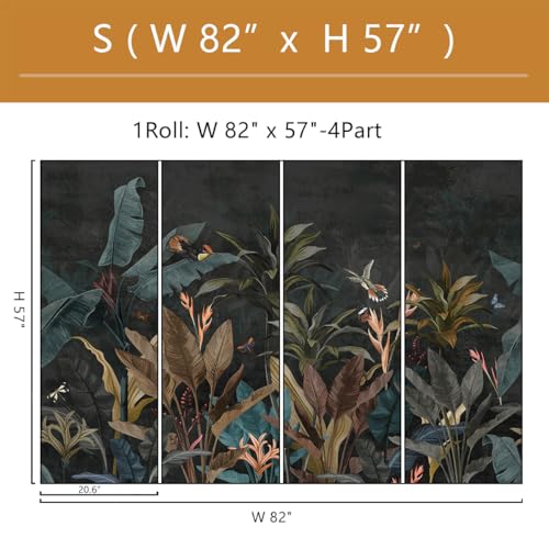 Dark Tropical Jungle Wallpaper Mural Peel and Stick 82"x57" | Banana Leaf Self Adhesive Wall Mural for Living Room Bedroom - color: ZZ-012, size: 82" x 57"