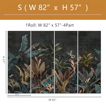 Dark Tropical Jungle Wallpaper Mural Peel and Stick 82"x57" | Banana Leaf Self Adhesive Wall Mural for Living Room Bedroom - color: ZZ-012, size: 82" x 57"