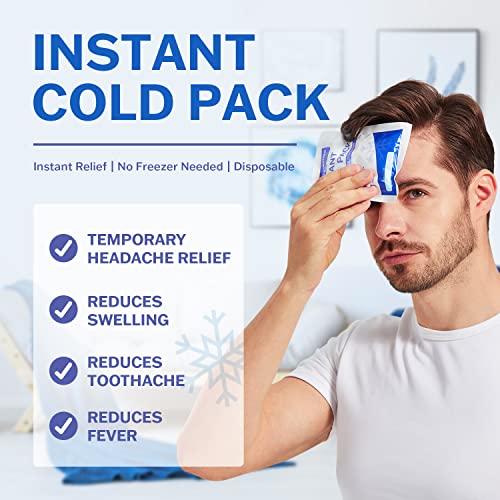 100 Pack - Instant Cold Packs - Instant Ice Packs for Injuries | Disposable Cold Compress Ice Pack for Pain Relief, Swelling, Inflammation, Sprains, Toothache - Cold Pack for Athletes - style: 100 Pack