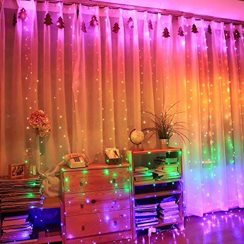 Honche 300Led Cuttable Curtain String Lights 10x10ft with Remote Window Lights for Bedroom Wedding Party Festive Season Propose Marriage WindowChristmas Decoration(Rainbow 7 Colors) - color: Rainbow 7 Colors