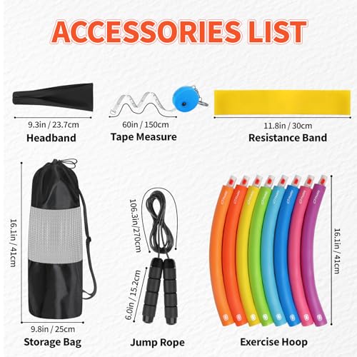 Phobby Weighted Exercise Hoop for Adults, Adjustable Fitness Hoop | 8 Detachable Hoop Sections with Jump Rope & Storage Bag, Home Gym Workout - style: Pro 2.8lb