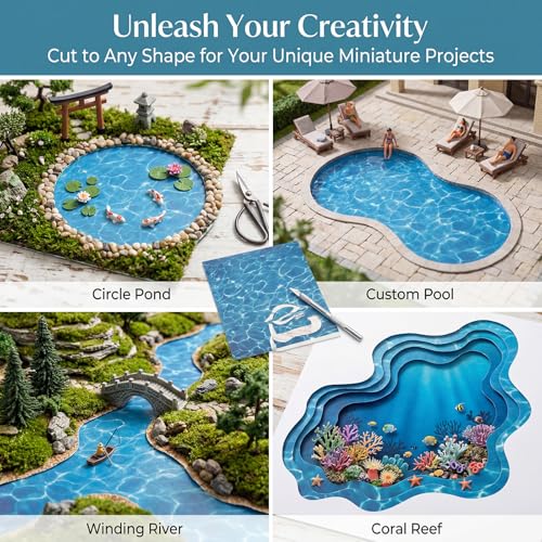 5pcs Ripple Water Stickers, Water Paper | Self-Adhesive Fake Water, Ocean Diorama Scene Stickers for Lakes, Rivers, Miniature Home Decor