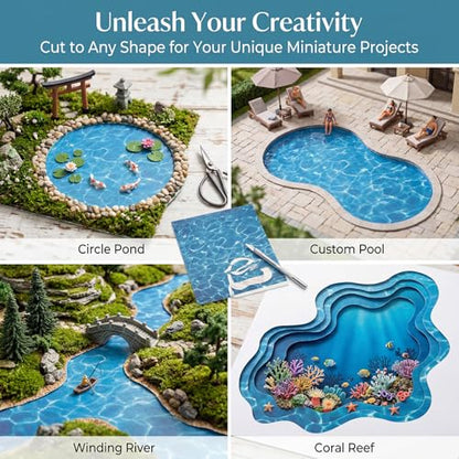 5pcs Ripple Water Stickers, Water Paper | Self-Adhesive Fake Water, Ocean Diorama Scene Stickers for Lakes, Rivers, Miniature Home Decor