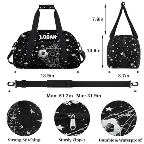 Custom Gym Bag Soccer Sports Bag, Soccer Goal Stars Pattern Black | Personalized Named Practice Travel Overnight Training Bag - color: Color 15