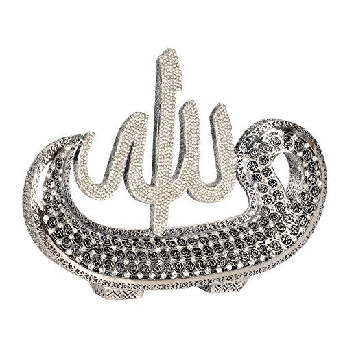 Asma ul husna 99 Names of Allah Name Small Size WAW with Rhinestones Islamic Art Ornament Table Decor (Silver Tone)