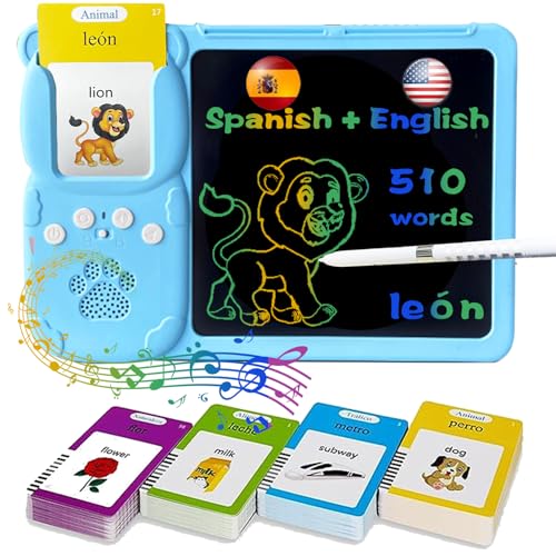 Talking Flash Cards with Writing Tablet - Spanish English, Blue - color: Spanish, size: Blue
