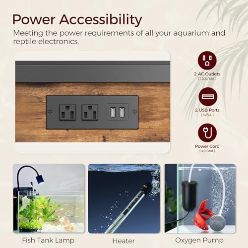 MAHANCRIS Mobile Printer Stand and Fish Tank Stand Bundle, 3-Tier Industrial Printer Cart with Power Outlets and 2 USB Ports, 40-50 Gallon Aquarium Stand with Storage Cabinet, PTHR78E01-FTHR50E01