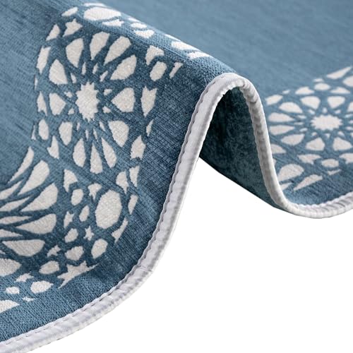 Modefa Turkish Islamic Prayer Mat - Chenille with Foam and Carrying Bag - Intricate Praying Rug Ramadan Eid Gift - Traditional Muslim Janamaz Seccade for Men Women - Mustaqim (Light Blue) - color: Light Blue