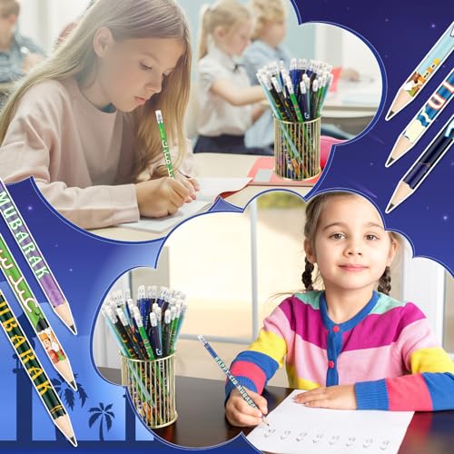Crtiin 48 Pcs Ramadan Pencils Ramadan Mubarak Party Favors Novelty Toy Muslim Kids Gifts Bright School Party Supplies for Kids Students Classroom Learning Activities (Eid Style) - style: Eid Style